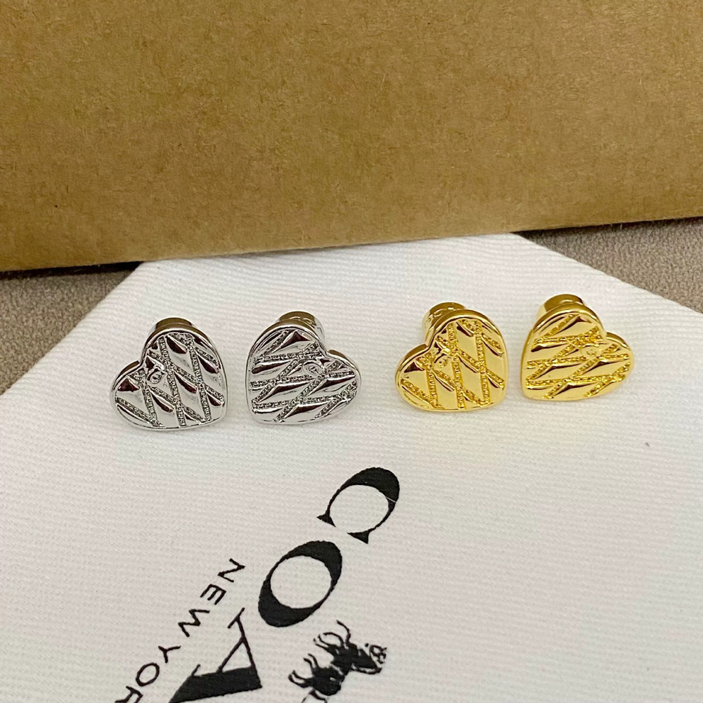 Coach Quilted Heart Metal Stud Earrings